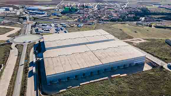 Aerial view of large distribution center