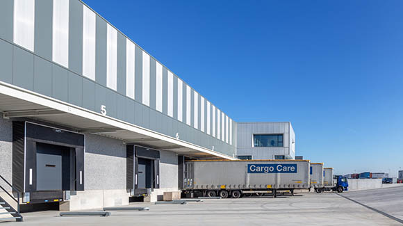 Exterior corner of a logistics warehouse