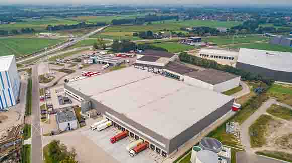 Aerial view of large distribution center