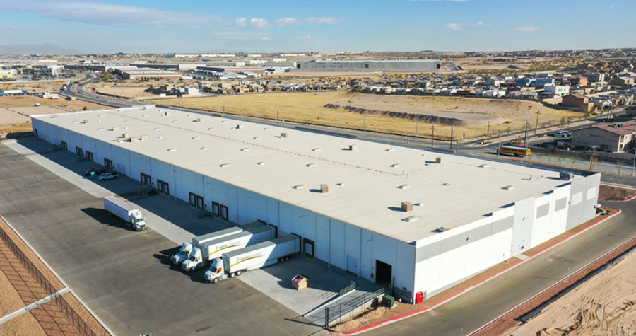 Aerial shot of a large industrial warehouse in El Paso, Texas