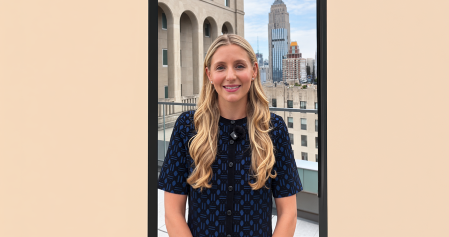 Image of Rene Firman against skyscraper background in New York City