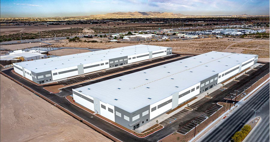 Aerial view of two industrial buildings in Texas