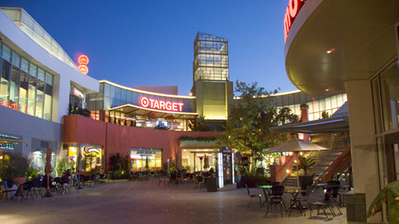 Retail shopping center at night
