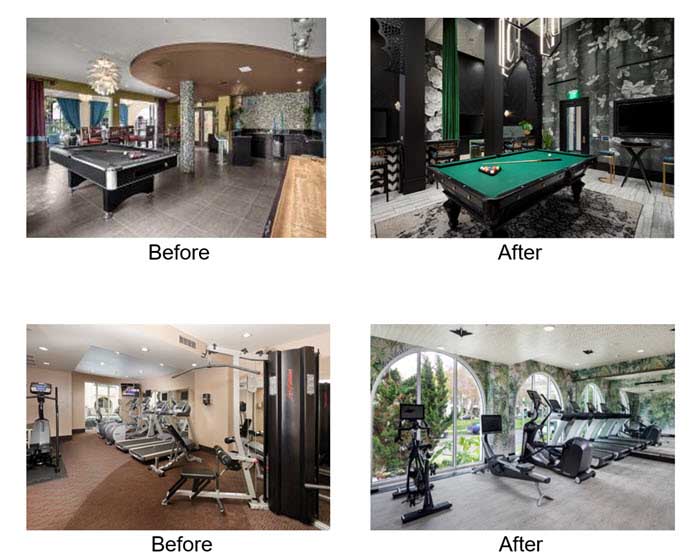 Property improvements in fitness center and billiards room